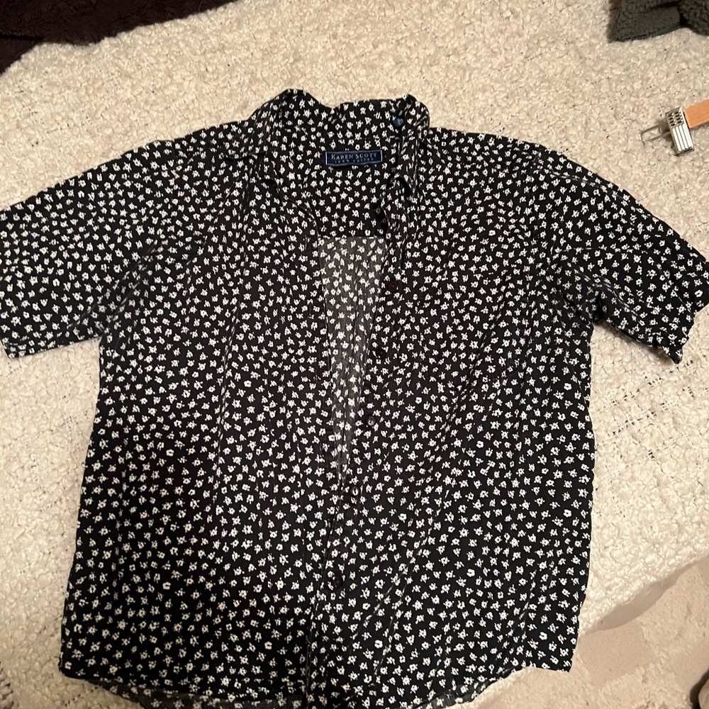 Lands' End Vintage Black Floral Shirt